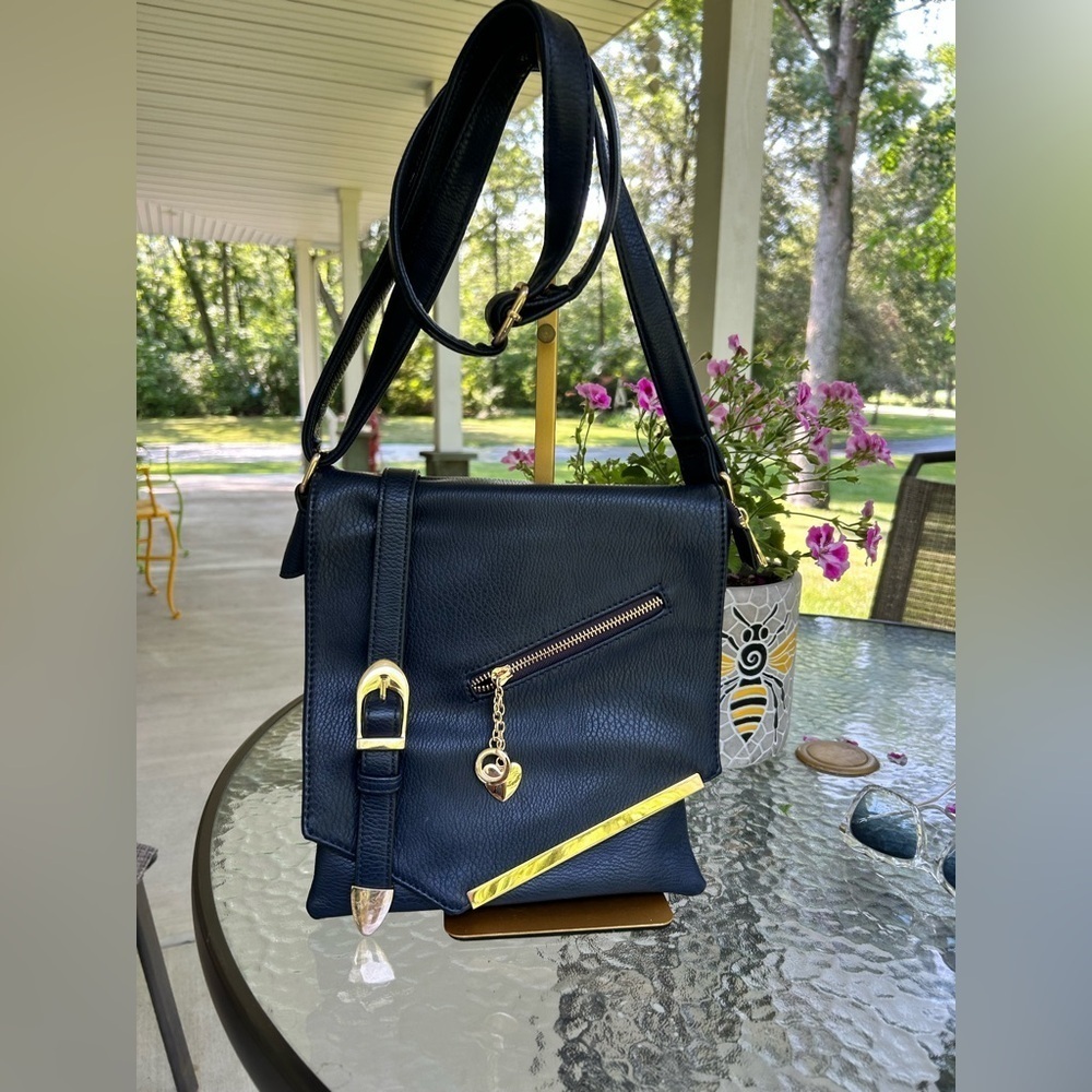 ☀️MKC by Mia.k Collection-Jasmine BLUE Leather Crossbody Bag with Gold Accents